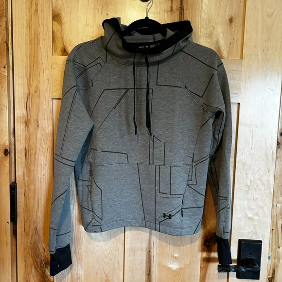 UA Under Armour Loose Fit Hoodie S Front Zipper Pocket Gray Black Thumbholes - Picture 1 of 9